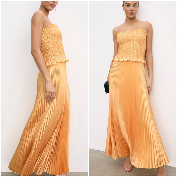 L'IDEE MAYA Yellow Gold Strapless Pleated Maxi Dress Stretch - US 2 XS - Picture 1 of 8